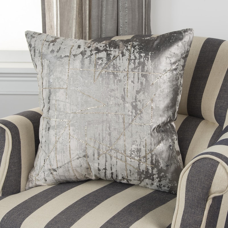 Rizzy Home Metallic Silver, Gold, and Grey Abstract Throw Pillow