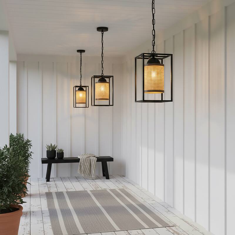 Nyla 1-Light Rattan Outdoor/Indoor Coastal Boho Lantern Pendant Light - 8" Wide