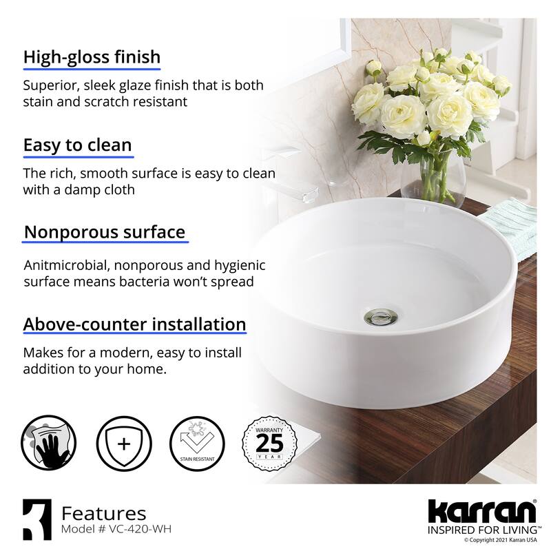 Karran Valera 18" Vitreous China Vessel Bathroom Sink in White