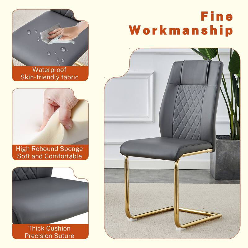 9-Piece Glass Marble-Texture Dining Set, Kitchen Table Set with PU Chairs and Gold Metal Legs for Dining Room