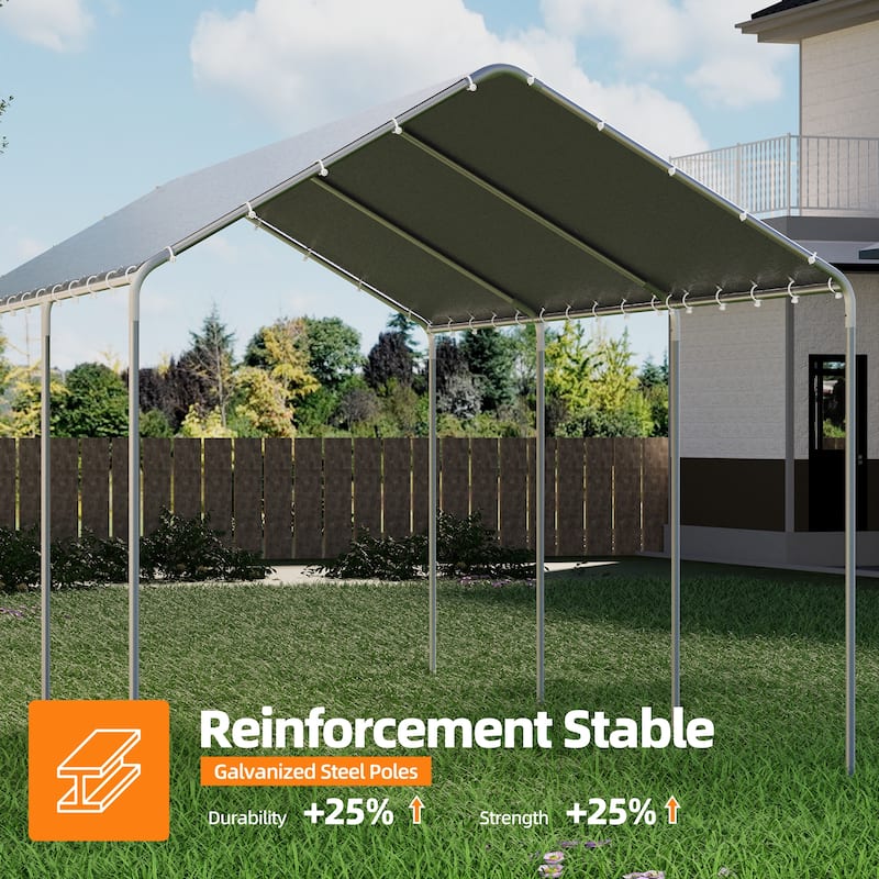 Heavy Duty Carport, Waterproof & UV Resistant Garage Cover with 8 Heavy-Duty Galvanized Steel Poles, Tool-Free Assembly