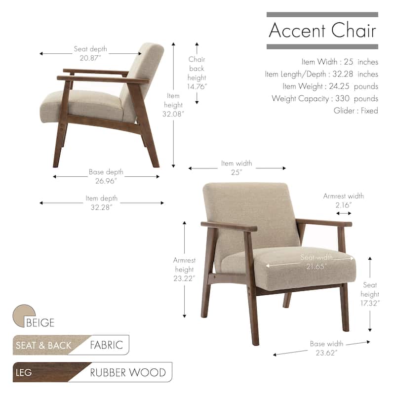 Porthos Home Laleh Fabric Accent Chair with Rubberwood Legs