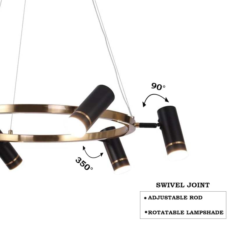 Modern 6-Light Black LED Chandelier Wagon Wheel Pendant Lights for Dining Room - 31.5 "