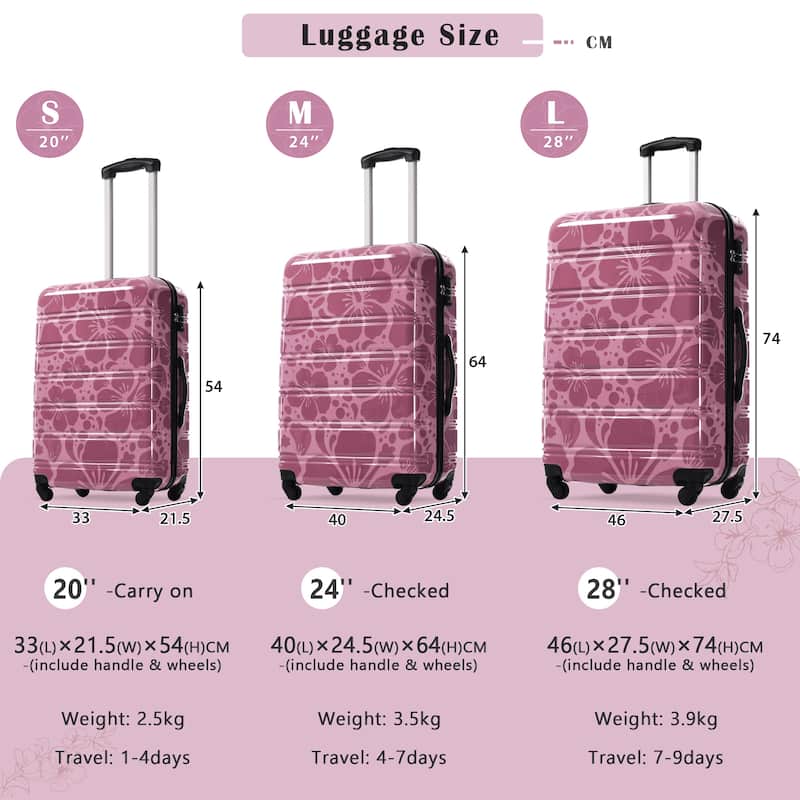 Modern 3 Piece Lightweight Durable Luggages Set, ABS+PC Hardshell Carry on Spinner Suitcases with TSA Lock for Travel, 20"24"28"