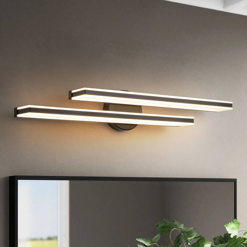 2-Light Modern Black Rectangular LED Bathroom Vanity Light - 27.7 in. W x 4.7 in. H x 4.5 in. D - 27.7 in. W x 4.7 in. H x 4.5 in. D - Black