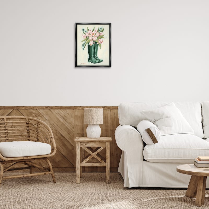 Stupell Tulips in Rain Boots Framed Floater Canvas Wall Art Design By Sara Baker