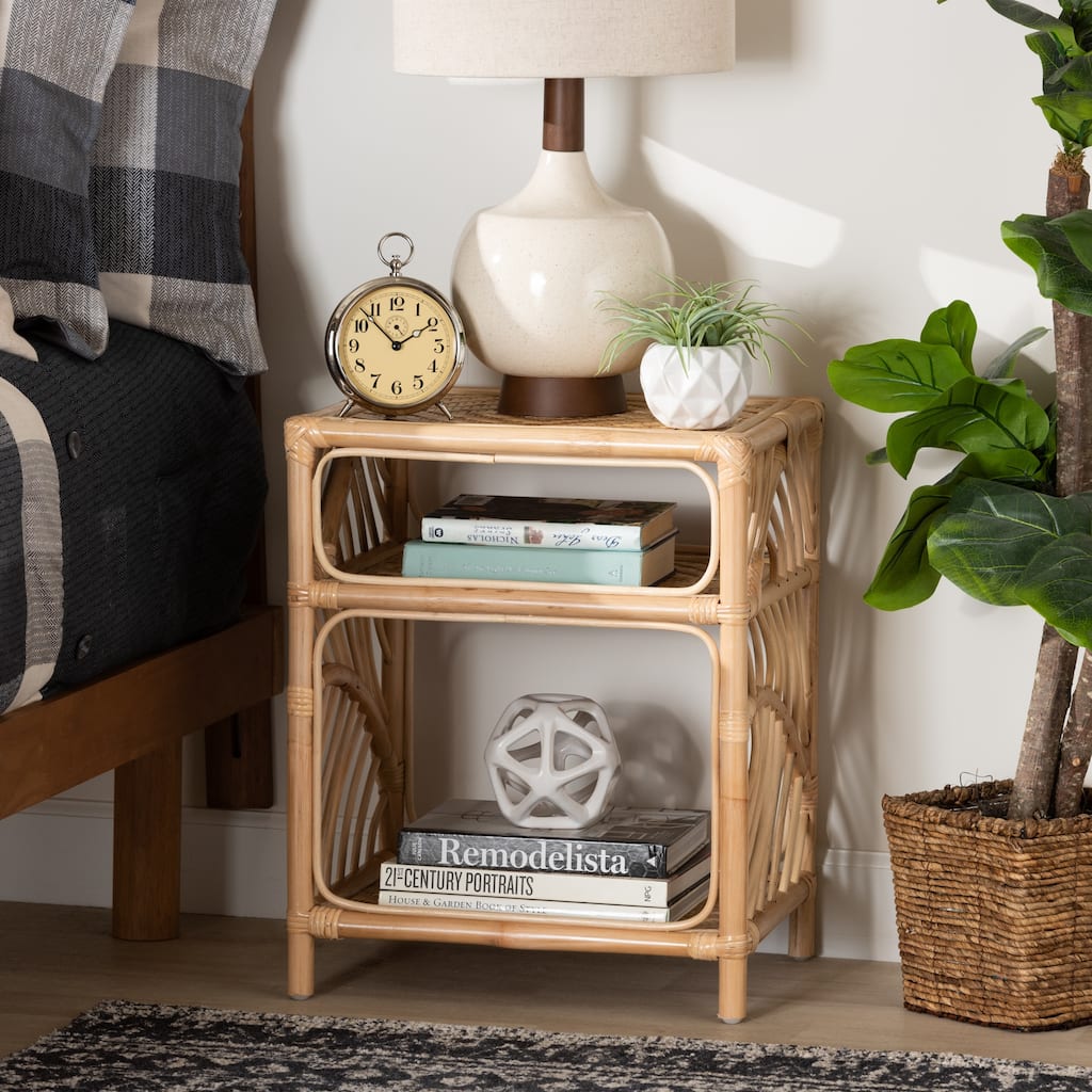 Baara Modern Bohemian Natural Brown Rattan Nightstand