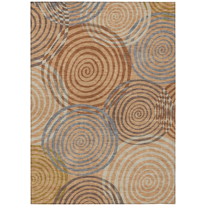 Machine Washable Indoor/ Outdoor Contemporary Swirls Chantille Rug
