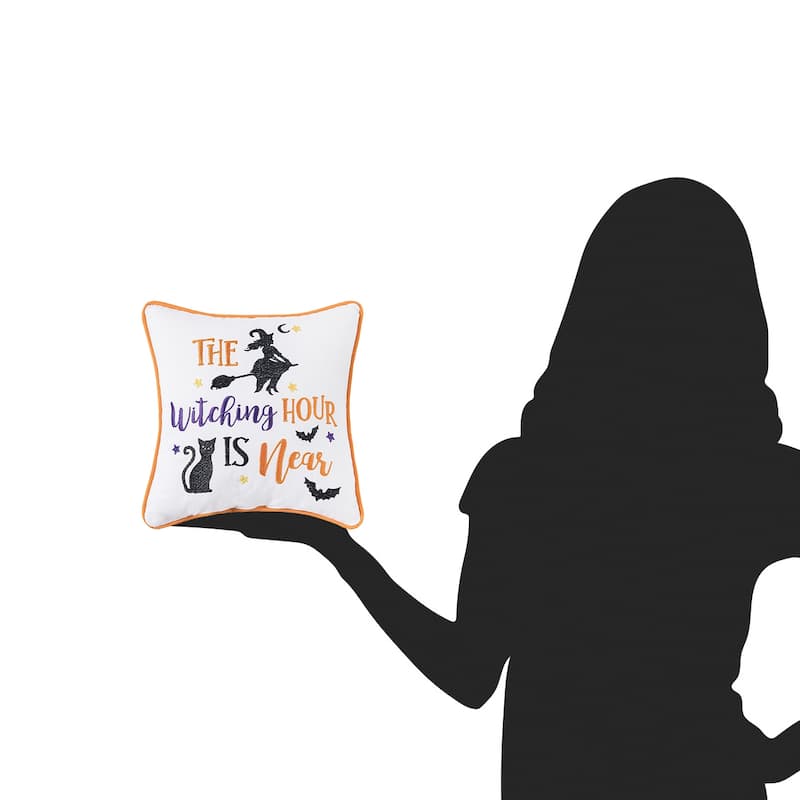 "The Witching Hour is Now" Halloween 100% Cotton Petite Accent Pillow 10" x 10"