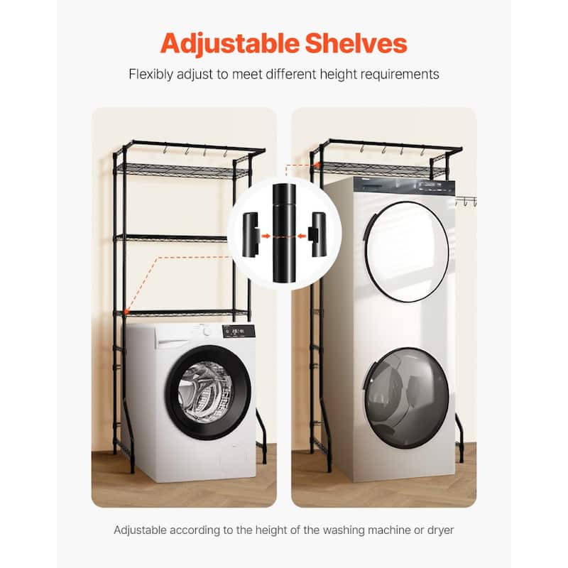 Adjustable Laundry Room Storage Shelf Over Washer and Dryer Sturdy Carbon Steel Organizer Rack