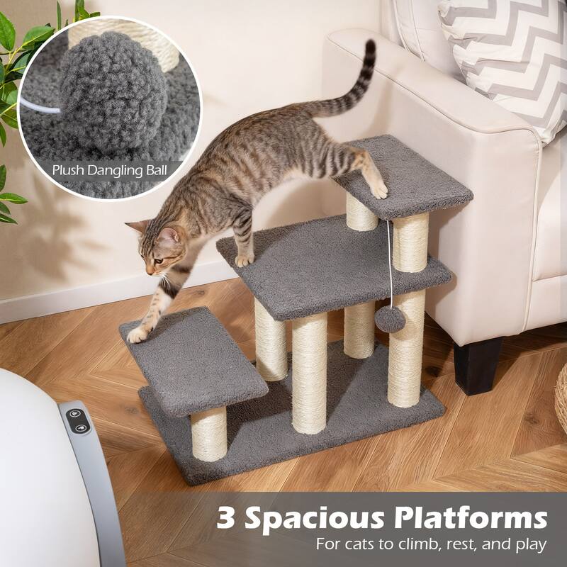 Gymax 2-in-1 Cat Tree Tower Pet Steps w/ Scratching Posts Hanging Toy