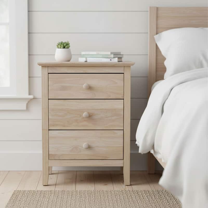 International Concepts Solid Wood Bedroom Nightstand with 3 Drawers