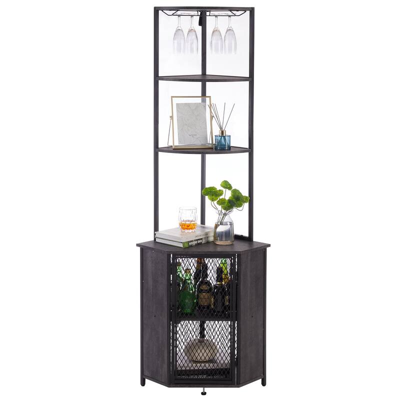 VECELO 5-Tier Corner Cabinet, Tall Storage Shelf, Bookshelf Display Shelves Rack for Living Room, Kitchen, Balcony, Small Space