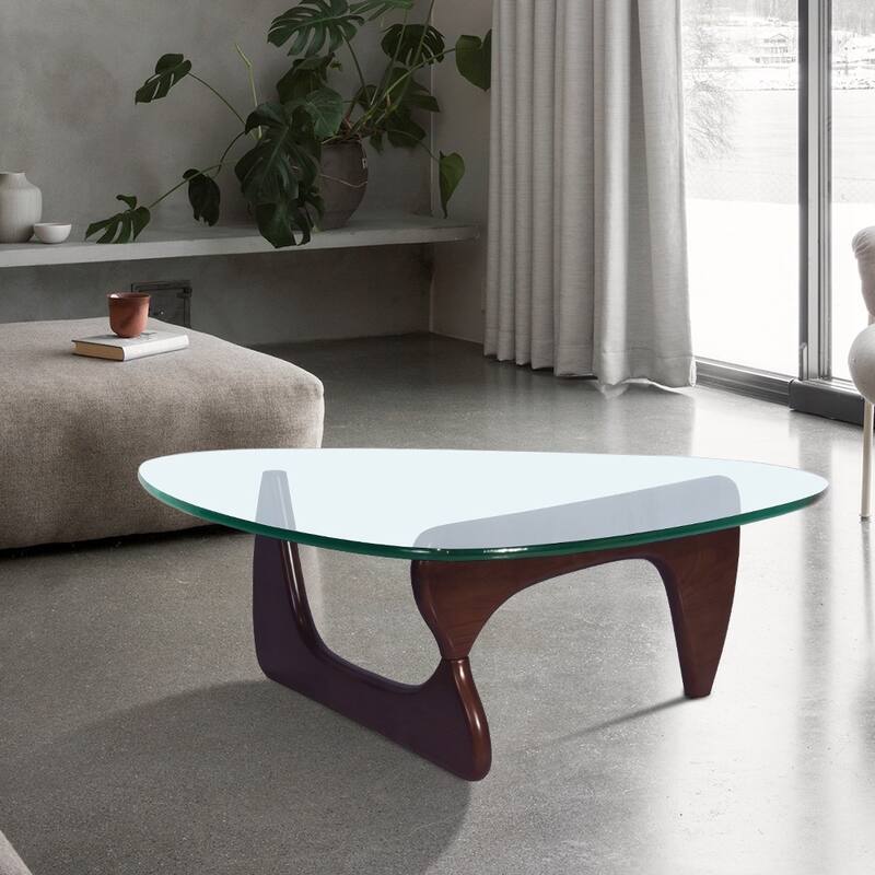 50"L Triangle coffee table Wood Base for living room