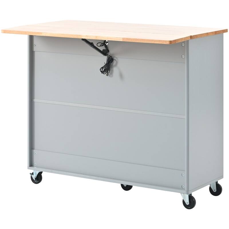 Kitchen Island Cart on Wheels with Drop Leaf,LED Light,2 Fluted Glass Doors and 1 Flip Cabinet Door