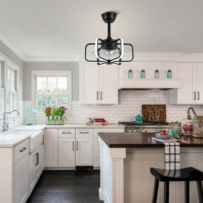 Cusp Barn 18 Inch Modern Ceiling Fan with Dimmable LED Light, Vintage Fandelier, Bladeless Industrial 6-Speed Fan for Bedroom