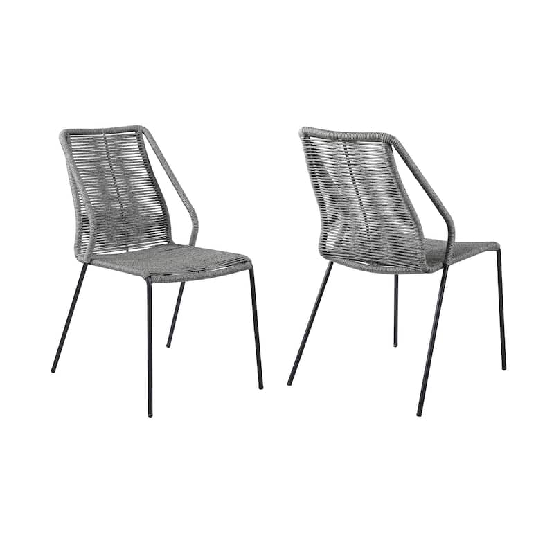 Set of Two 22" Gray Metal Outdoor Dining Chair