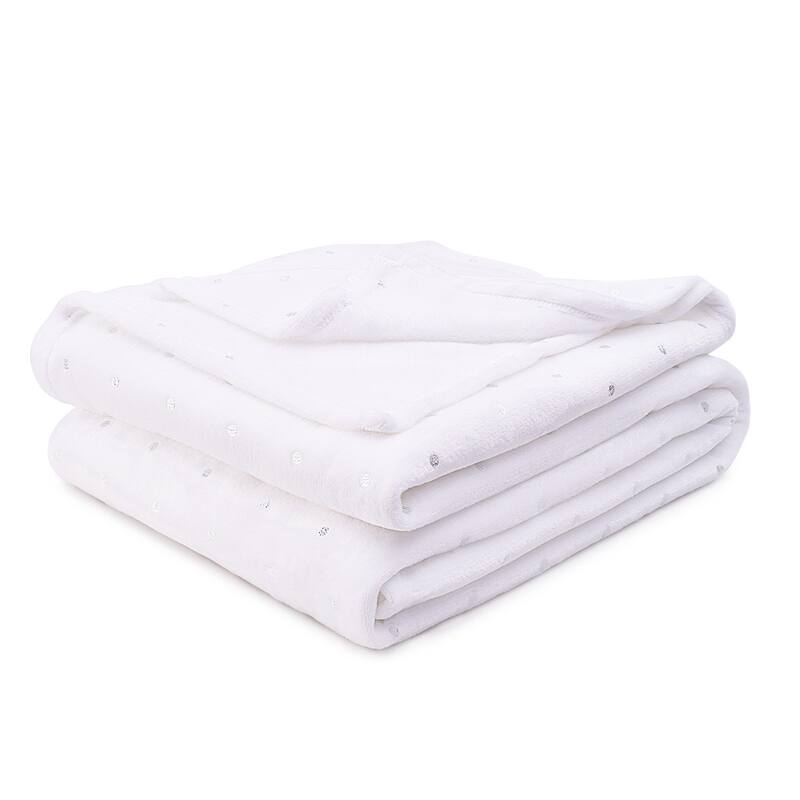 HomeRoots Twin Ivory Fleece Woven Polka Dots Plush Blanket
