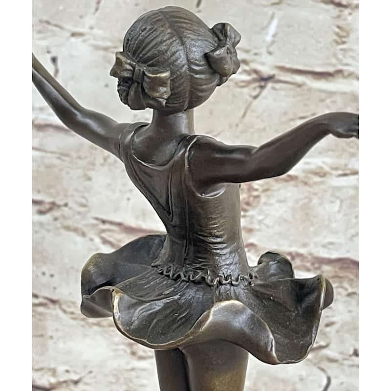 Ballerina Ballet Dancer Young Girl Bronze Figurine Sculpture On Green Marble Base