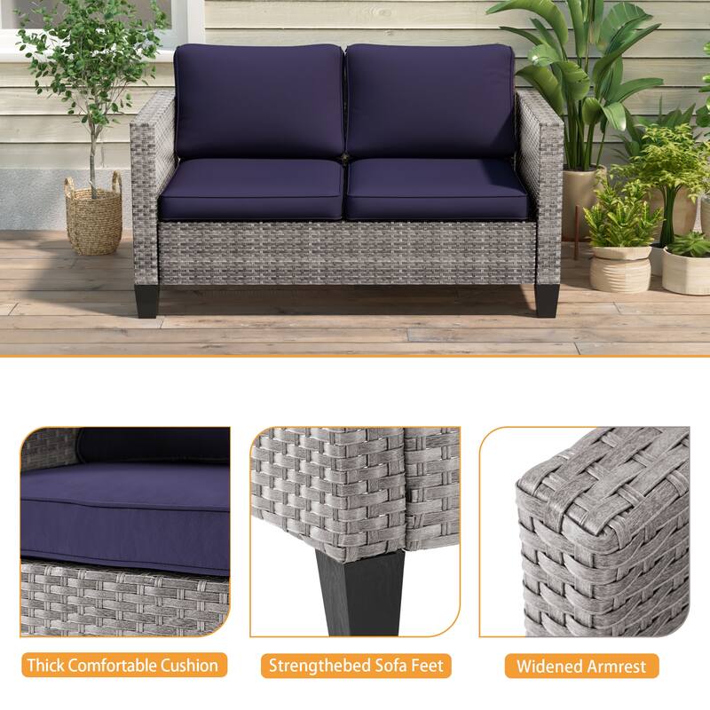 Livoosun Patio Loveseat Sofa Outdoor Wicker Couch, 2-Seater Furniture with High Back and Removable Cushions