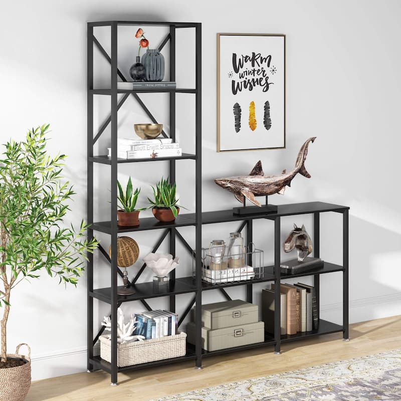 L Shape Bookshelf 9 Shelf Ladder Corner Etagere Bookcase Display Rack for Living Room Bedroom