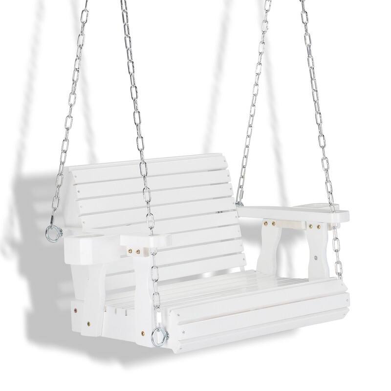 2.2ft white with cup holder and 5mm chain, regular single wooden swing 440lbs