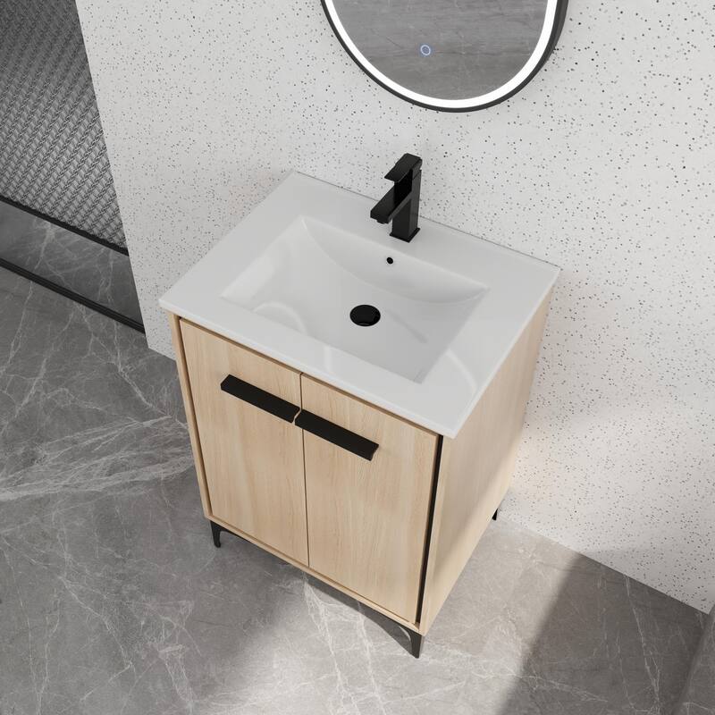 Bathroom Vanity With Sink In 24/30 Inch, Freestanding Bathroom Vanity With Soft Close Door and Adjustable Shelf