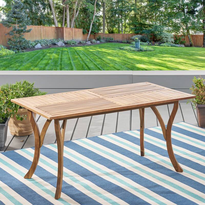 Outdoor 59 Inch Rectangular Solid Wood Table Dining Table, Teak Finish
