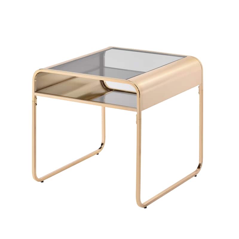 Watler Contemporary 24-inch Glass Top 1-Shelf Side Table by Furniture of America - Gold