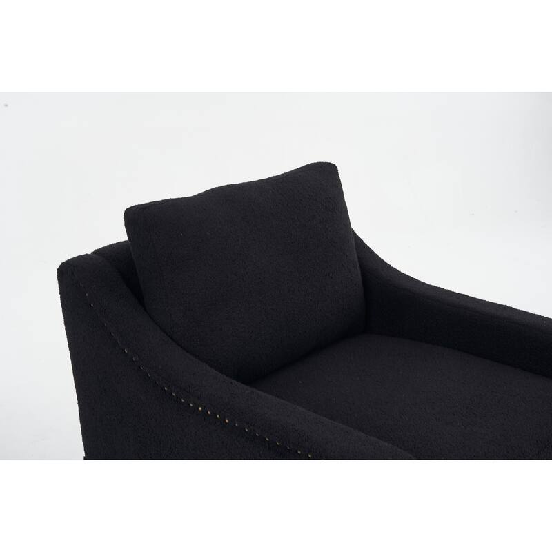360° Swivel Accent Chair with 1 Back Pillow, Teddy Upholstered Reading Chair with Rivet Trim, Single Sofa Chair for Living Room