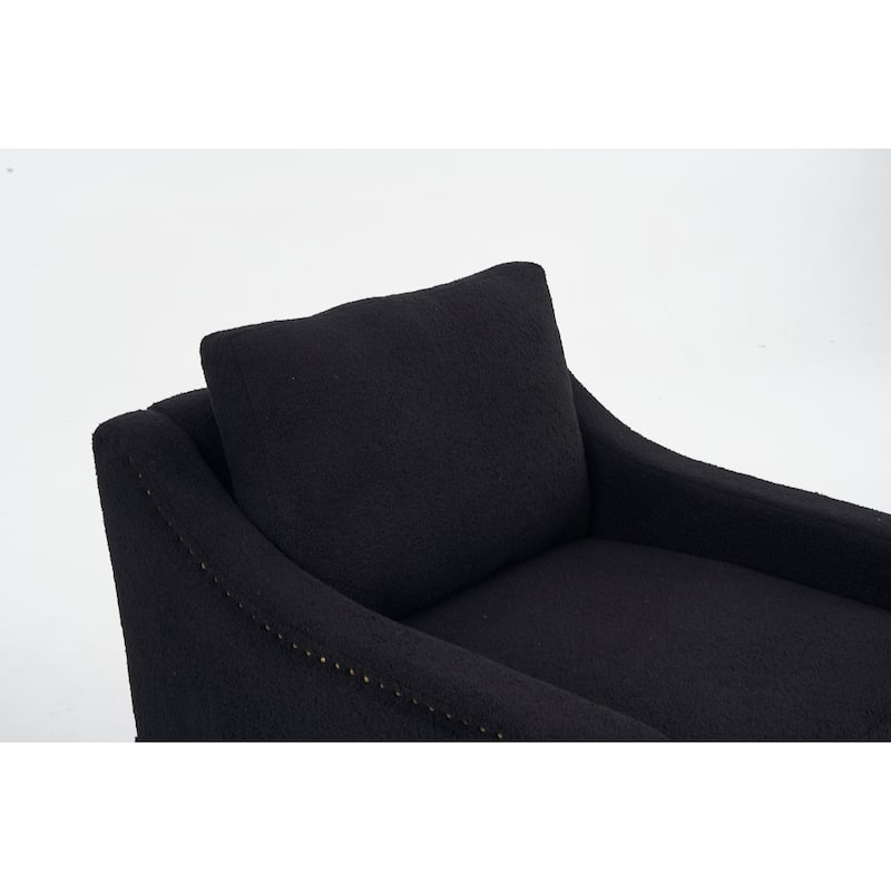 Teddy Upholstered Swivel Accent Chair, Single Sofa Chair with High Backrest, Lounge Armchair with Metal Base & Side Pocket
