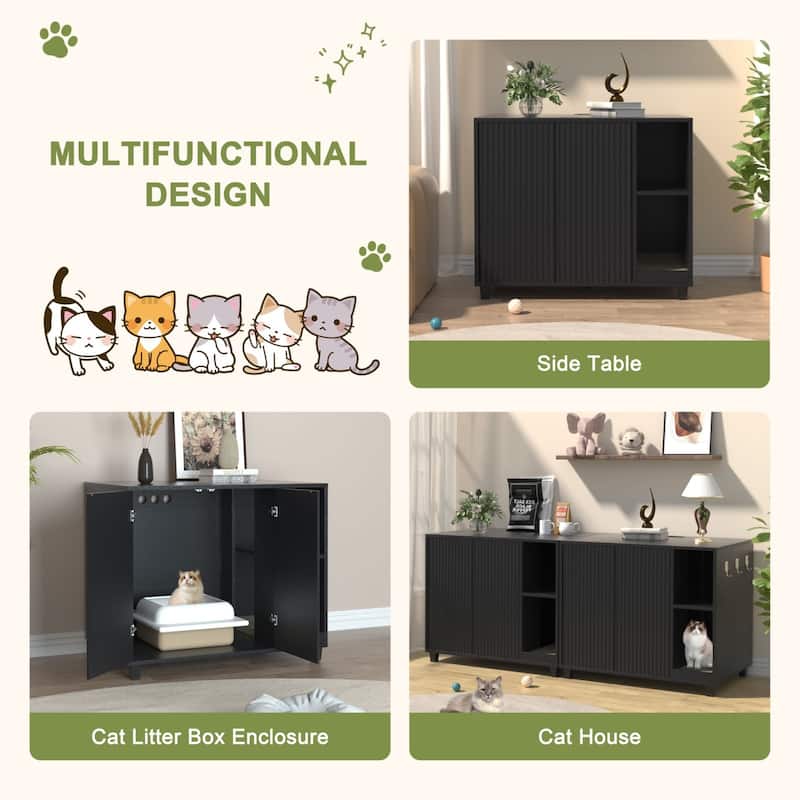 VEIKOUS Cat Litter Box Furniture, Multifunctional Cat Litter Box Enclosure with Scratch Board - 41.3''×26.8''×35''