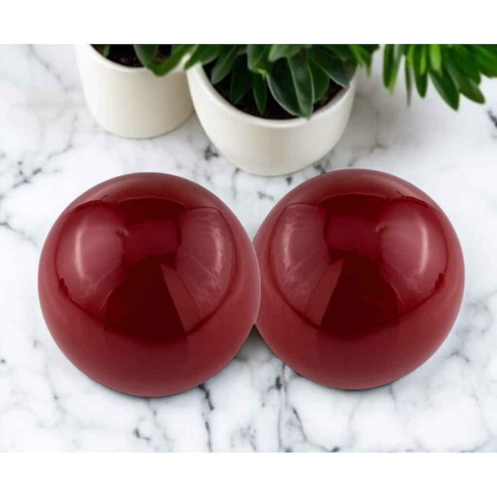 HomeRoots Set of Two 3" Red Aluminum Decorative Orbs - 3' X '3' X '3