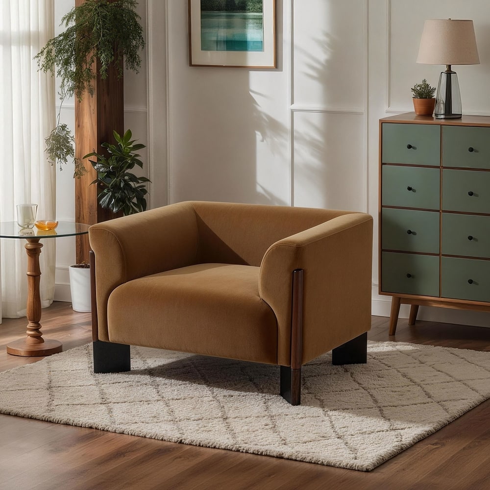 Velvet/ Chenille Nordic Wide Seat Tuxedo Arms Barrel Chair