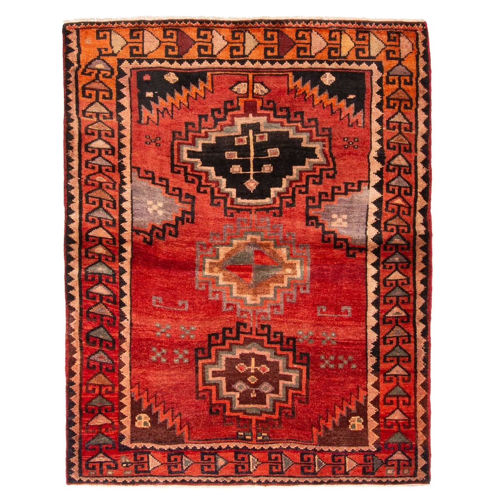 ECARPETGALLERY Hand-knotted Melis Vintage Red Wool Rug - 4'7 x 5'11