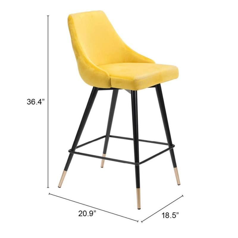 Modern Velvet Upholstered Counter Height Bar Stool with Steel Tripod Base and Footrest - 36.4”H x 18.5”W x 20.9”D