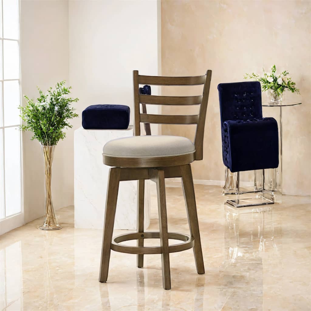 20.5" Walnut Ladder Back Counter Height Swivel Chair in Walnut