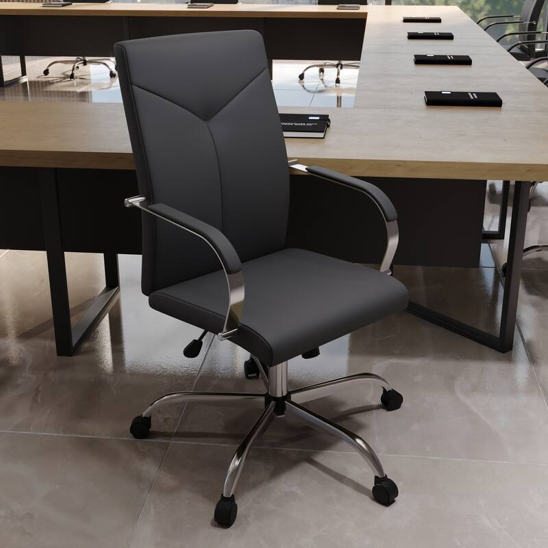Sonora High Back Ergonomic Leather Upholstered Swivel Executive Office Desk Chair with Adjustable Height, Tilt, Chrome Frame