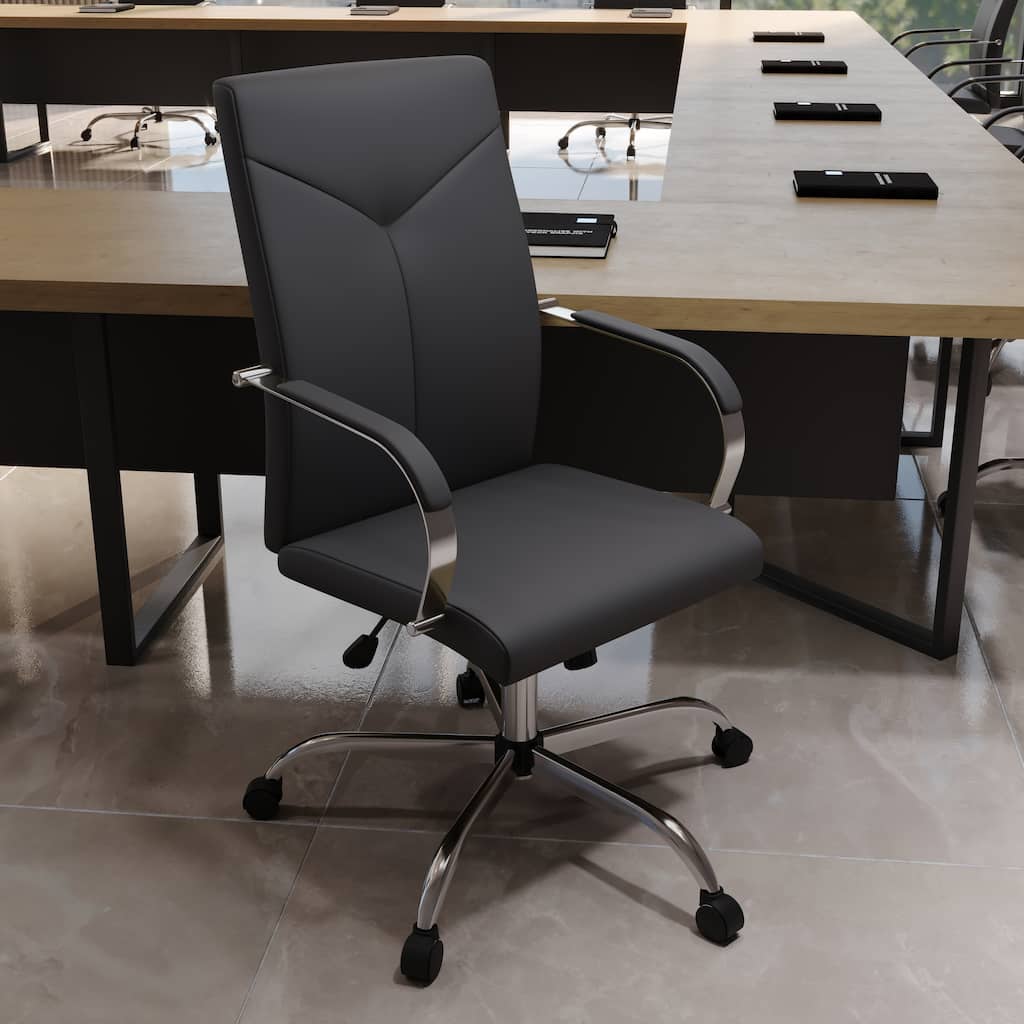 Sonora High Back Ergonomic Leather Upholstered Swivel Executive Office Desk Chair with Adjustable Height, Tilt, Chrome Frame