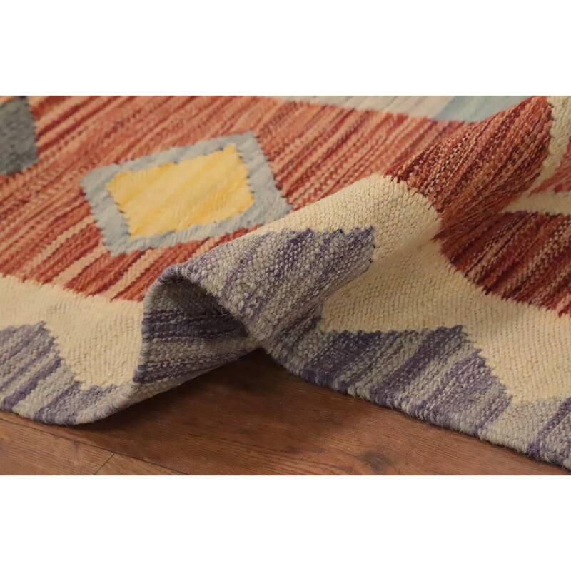 Hand Woven Oriental 100% Wool Carpet Southwestern Tribal Multi-Colored Kilim Area Rug - 9' 11'' X 8' 1''