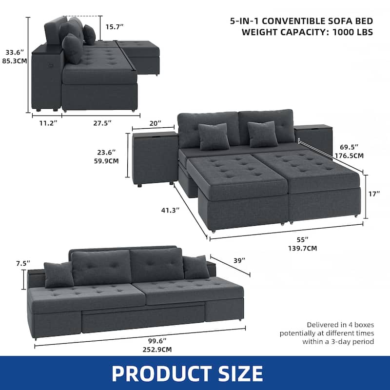 Moasis 5-in-1 Multi-Functional Sofa Bed Modern Folding Sofa