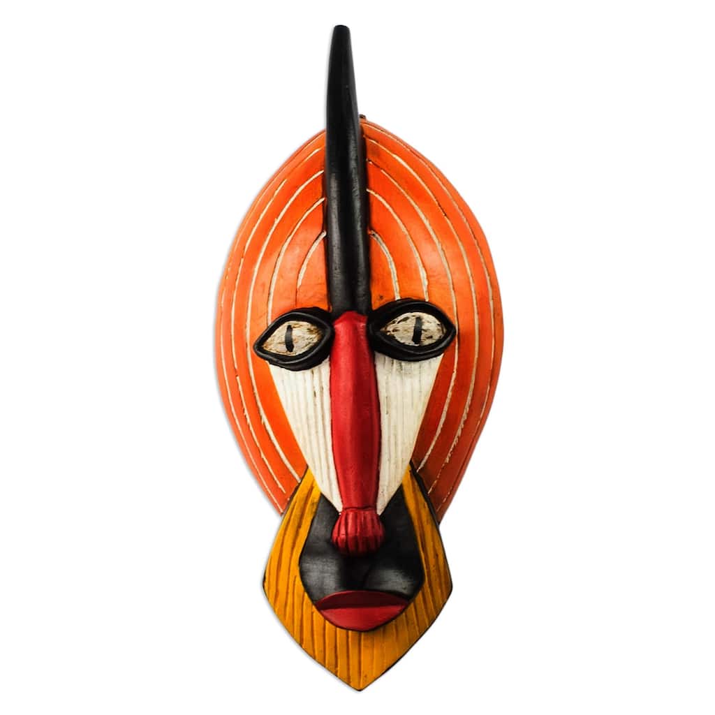 NOVICA Handmade Ghanaian Monkey African Wood Mask - 16.5" H x 7.5" W x 3.9" D