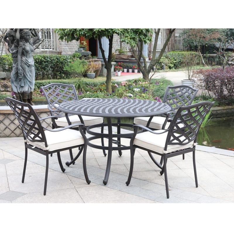 Torino Aluminum 5 Piece Round Dining Set with 4 Arm Chairs - N/A