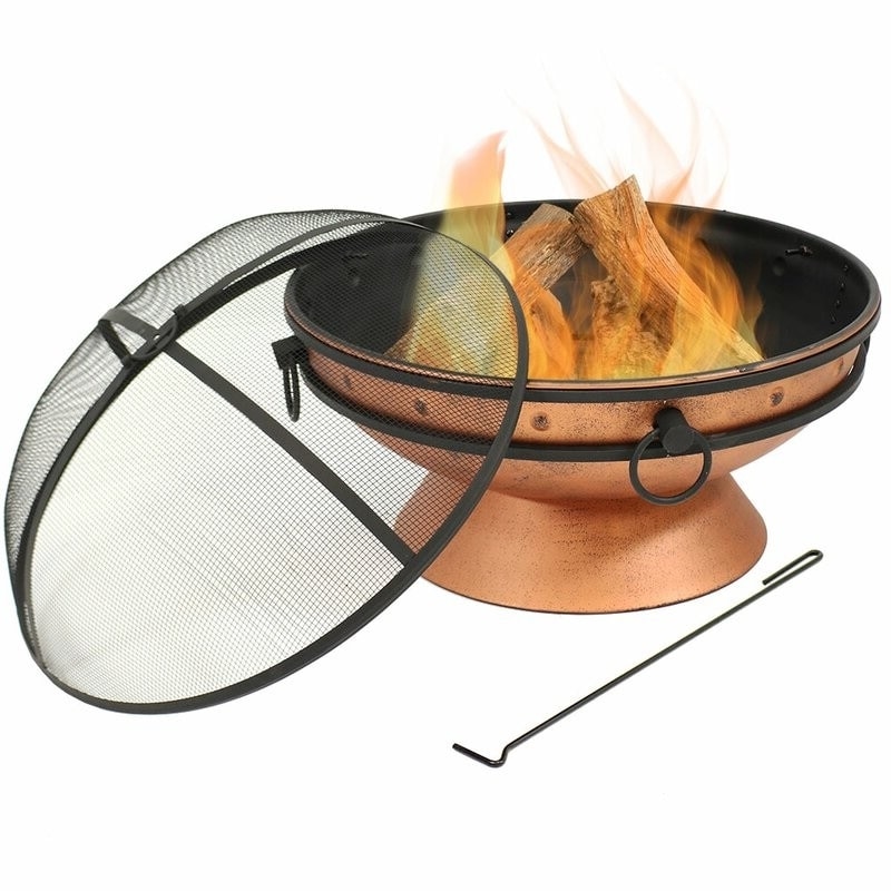 31" Steel Fire Ring Round Lid Bowl Cover Spark Screen Wood Outdoor Pit Accessory 