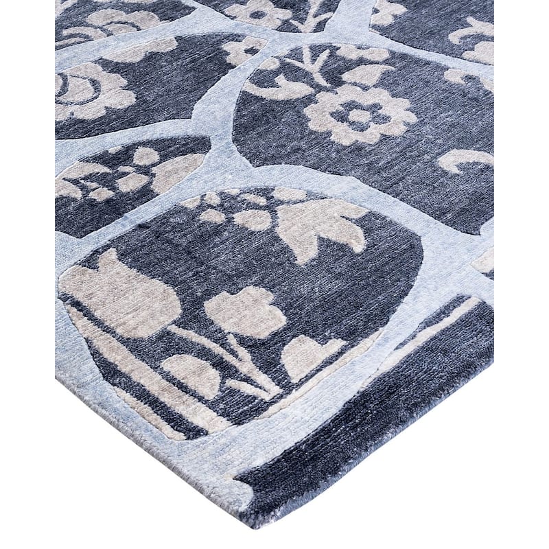 Modern One-of-a-Kind Hand-Knotted Area Rug - White, 9' 0" x 12' 3" - 9' 0" x 12' 3"