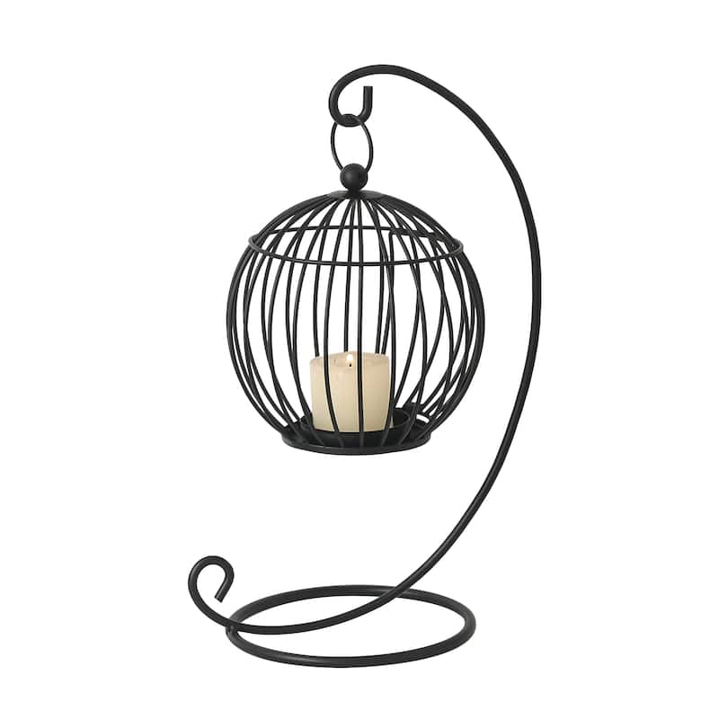 Adeco Birdcage Style Hanging Candle Holder Stand Vintage Lantern - Round-Black