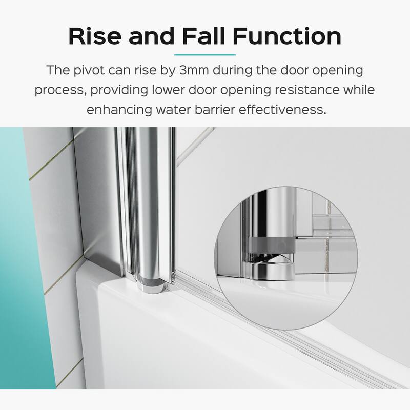 31" W x 55" H Frameless Pivot Bathtub Shower Door, 6mm Tempered Glass Panel for Bathroom - 31x55"