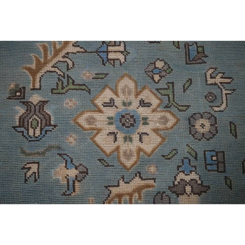 Light Blue Geometric Tabriz Persian Vintage Rug Handmade Wool Carpet - 9'7"x 12'8"