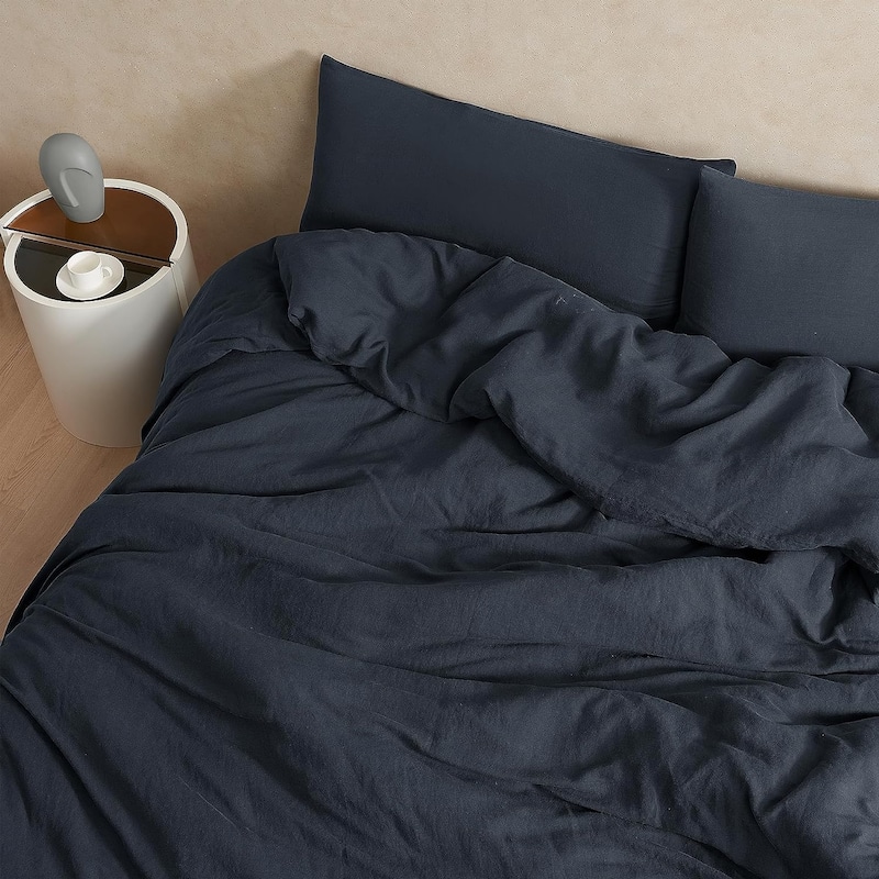 Dark Sky Reserve® - Bamboo Linen Oversized Duvet Cover - Portugal Made - Nightfall Navy