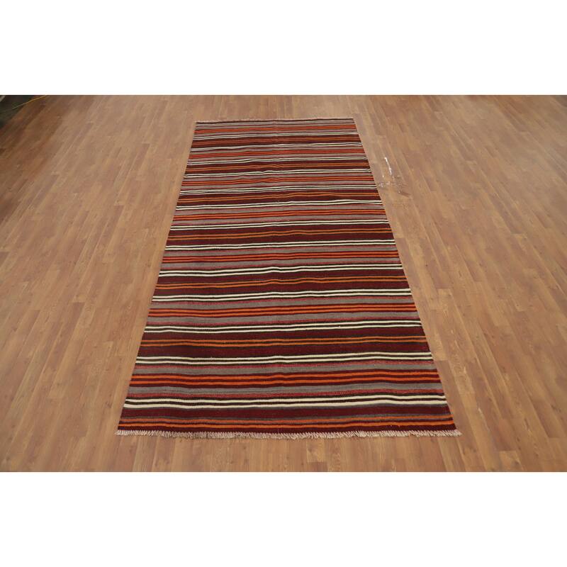 Hand Woven Oriental 100% Wool Carpet Southwestern Geometric Multi-Colored Kilim Area Rug - 10' 8'' X 5' 0''